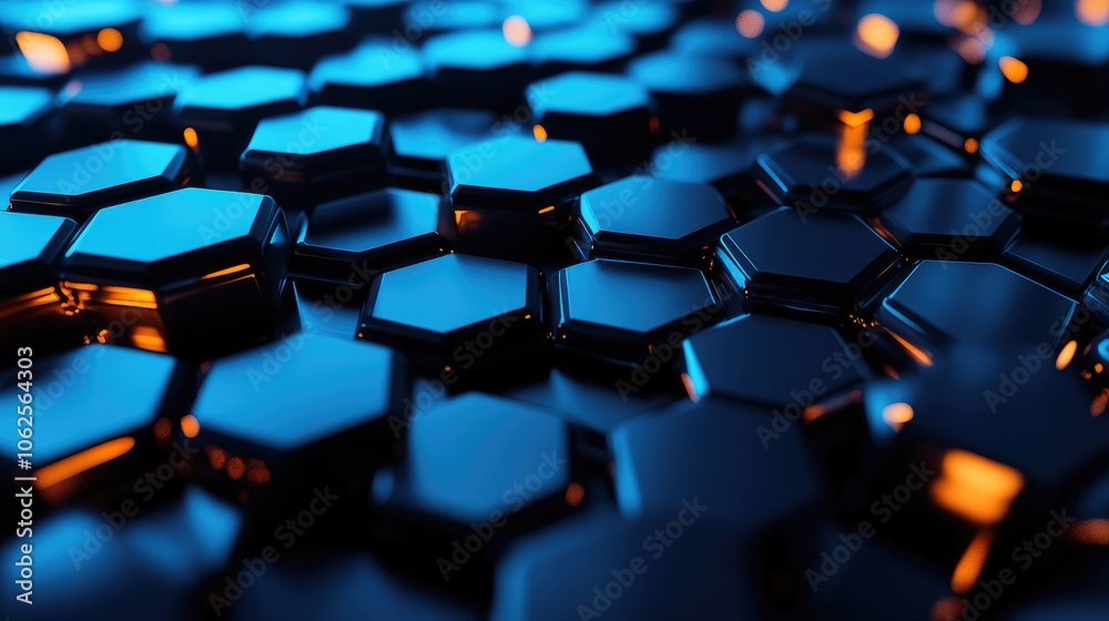 Abstract hexagonal pattern with blue and orange lighting Abstract hexagonal pattern with blue and orange lighting