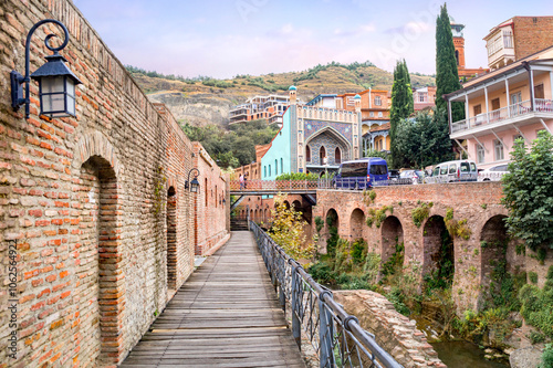 Summer day view along a boardwalk in the Leghvtakhevi Canyon in Abanotubani district of Old Tbilisi district of the capital of Georgia Tbilisi city