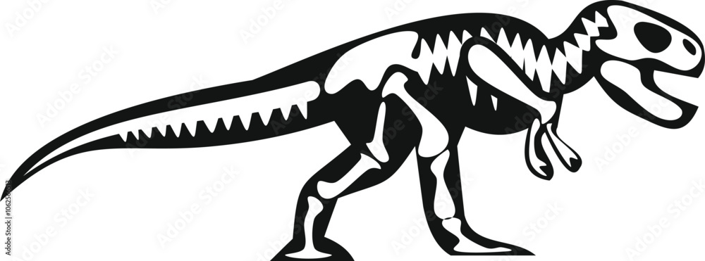Side view of a tyrannosaurus rex skeleton walking, perfect for paleontology, history or prehistoric projects Side view of a tyrannosaurus rex skeleton walking, perfect for paleontology, history or prehistoric projects