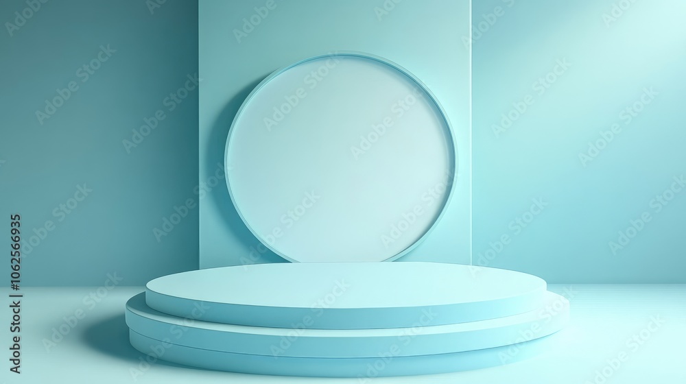 Abstract Minimalist Blue Background with a Circular Platform Abstract Minimalist Blue Background with a Circular Platform
