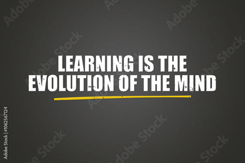 Learning is the evolution of the mind.. A blackboard with white text. Illustration with grunge text style.