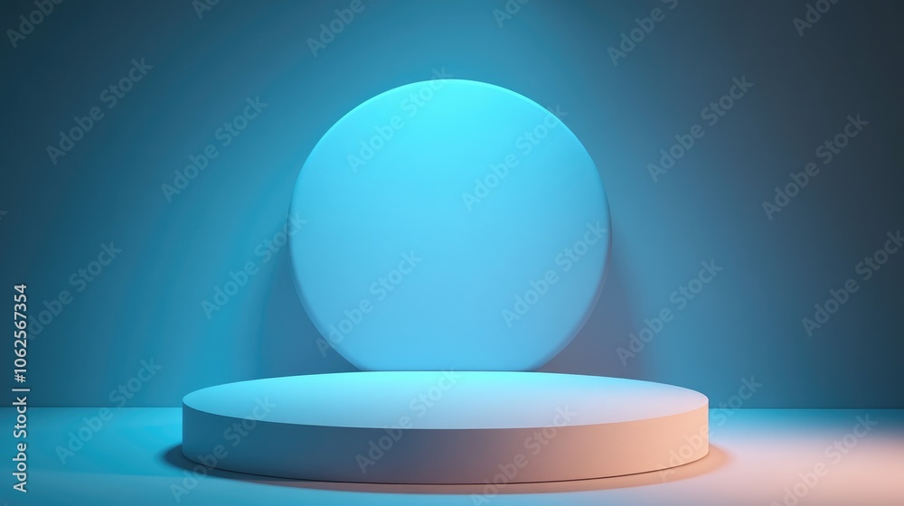 Blue and Orange Neon Lighting on White Platform and Oval Shape Blue and Orange Neon Lighting on White Platform and Oval Shape