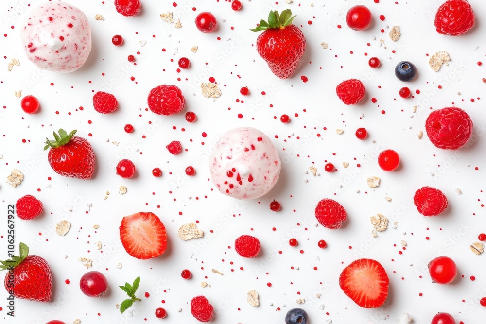 Fresh Berries and Seeds on White Background Fresh Berries and Seeds on White Background