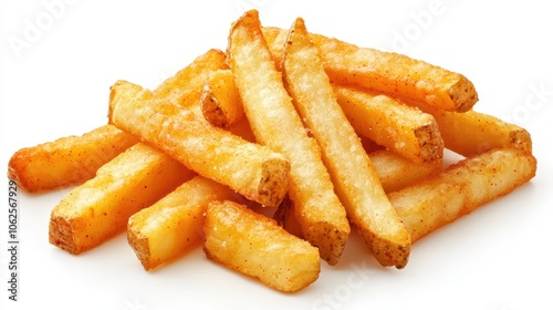 Crispy Chili Cheese French fries isolated on white transparent background, perfect for snacking, quick and tasty treat