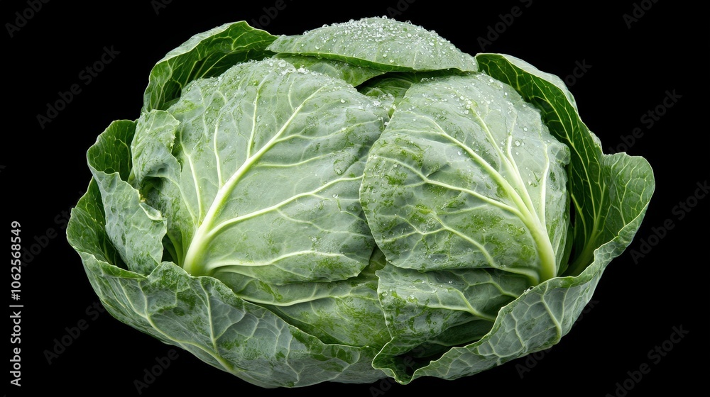 Fresh Green Cabbage with Water Drops on Black Background Fresh Green Cabbage with Water Drops on Black Background
