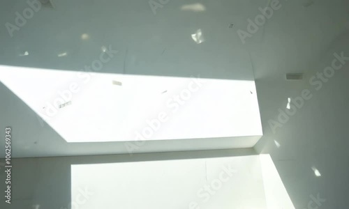 Sunlight streams through a window in a white, modern room.