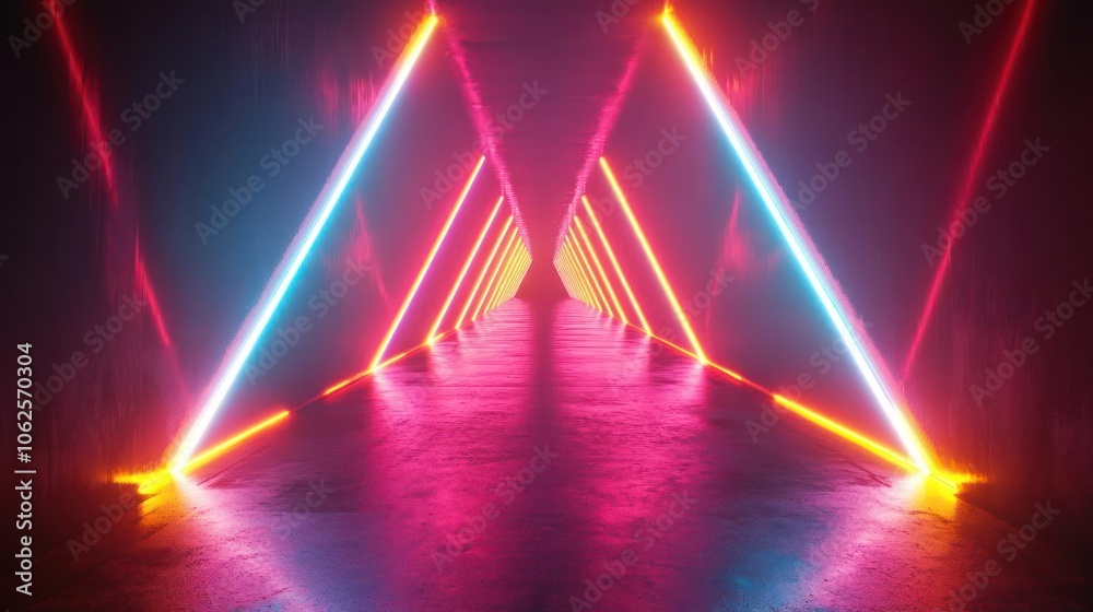 Fototapeta premium A 3D light projection using neon colors against a dark background.
