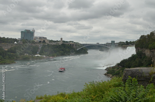 Stunning view of Niagara Falls, Niagara River in Canada and New York. American Side, Canadian Side. Gorgeous nature, one  of the seven wonders. 