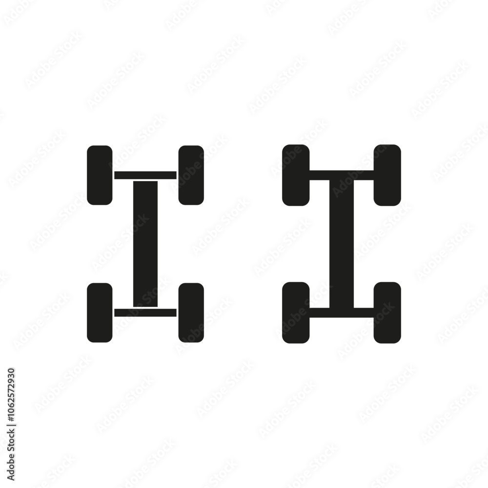 Vehicle axle icons. Four wheel drive symbols. Vehicle suspension design. Transportation vector. Vehicle axle icons. Four wheel drive symbols. Vehicle suspension design. Transportation vector.