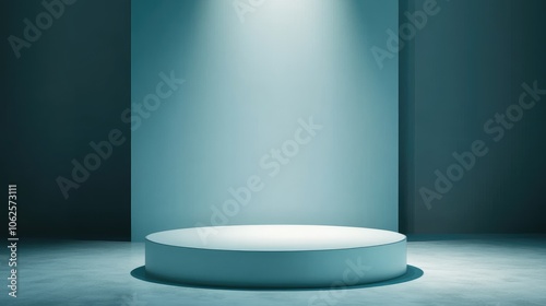 A White Circular Pedestal in a Blue Lit Room