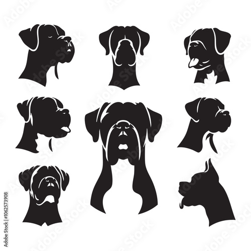 Silhouette set of boxer dog on white background