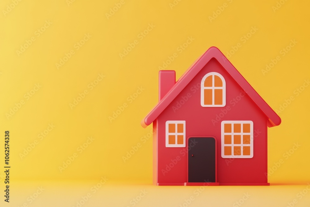 Colorful toy house model on a bright yellow background Colorful toy house model on a bright yellow background