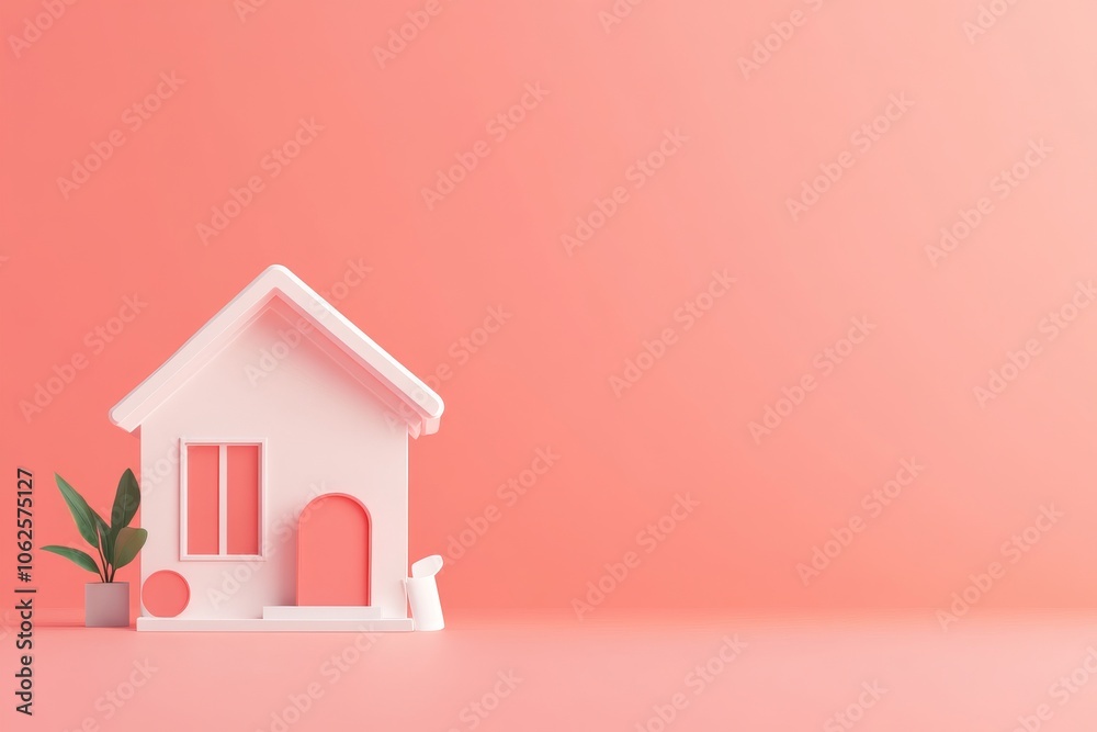 Stylish miniature house design on a soft pink background. Stylish miniature house design on a soft pink background.