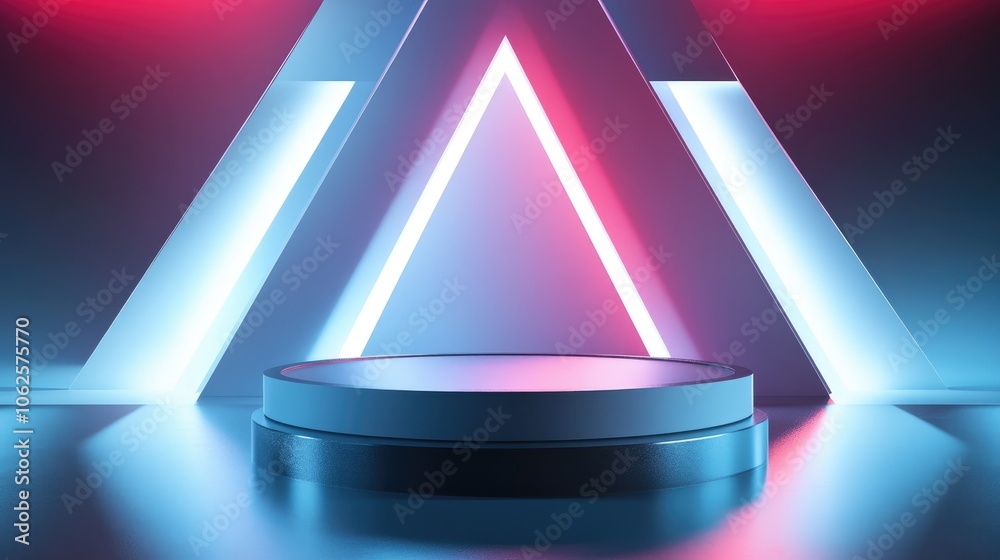 Circular Platform with Neon Triangle Backdrop Circular Platform with Neon Triangle Backdrop