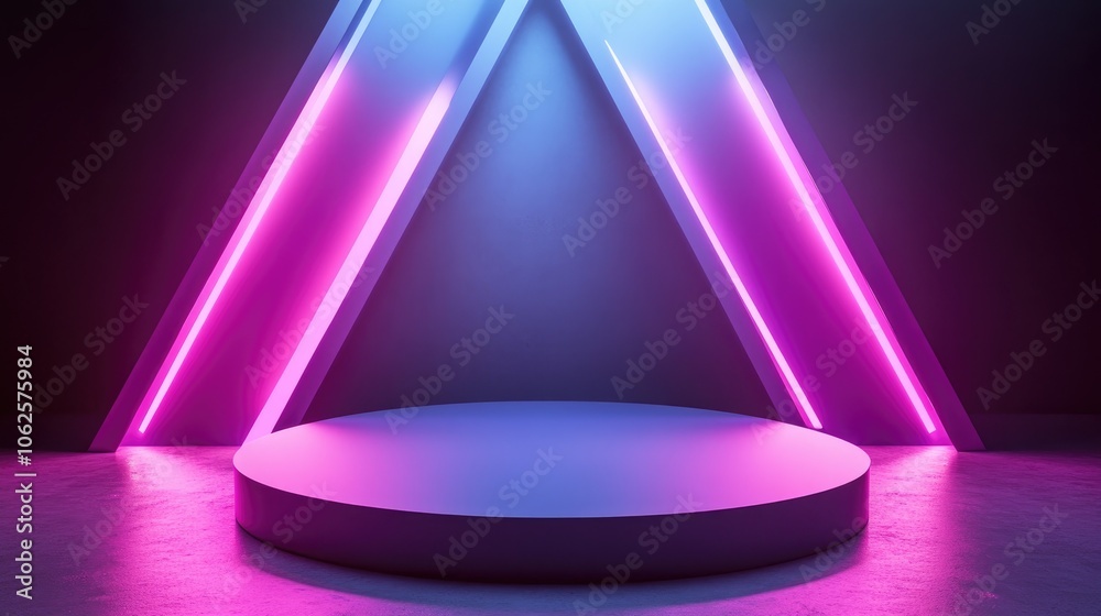 Neon-Lit Circular Platform with Triangular Walls Neon-Lit Circular Platform with Triangular Walls