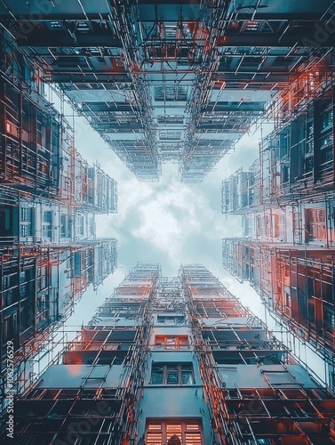 Minimalist View of Scaffolding Structure from Below photo