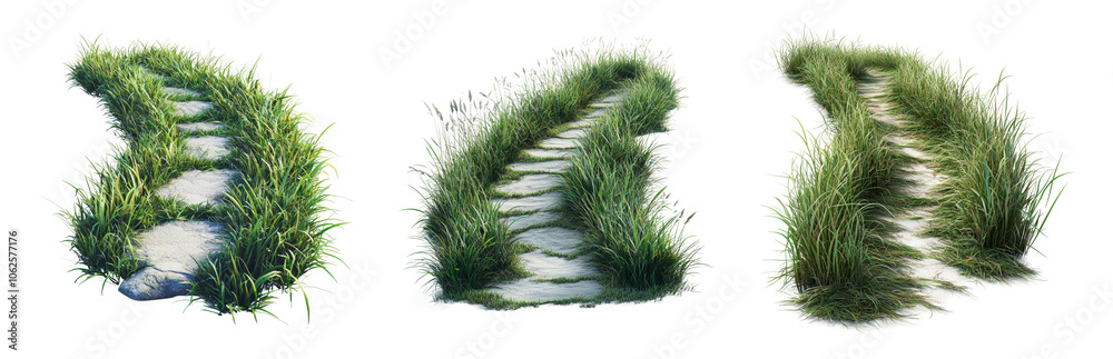 PNG Serene Pathway Through Lush Green Grass. Isolated on transparent background PNG Serene Pathway Through Lush Green Grass. Isolated on transparent background