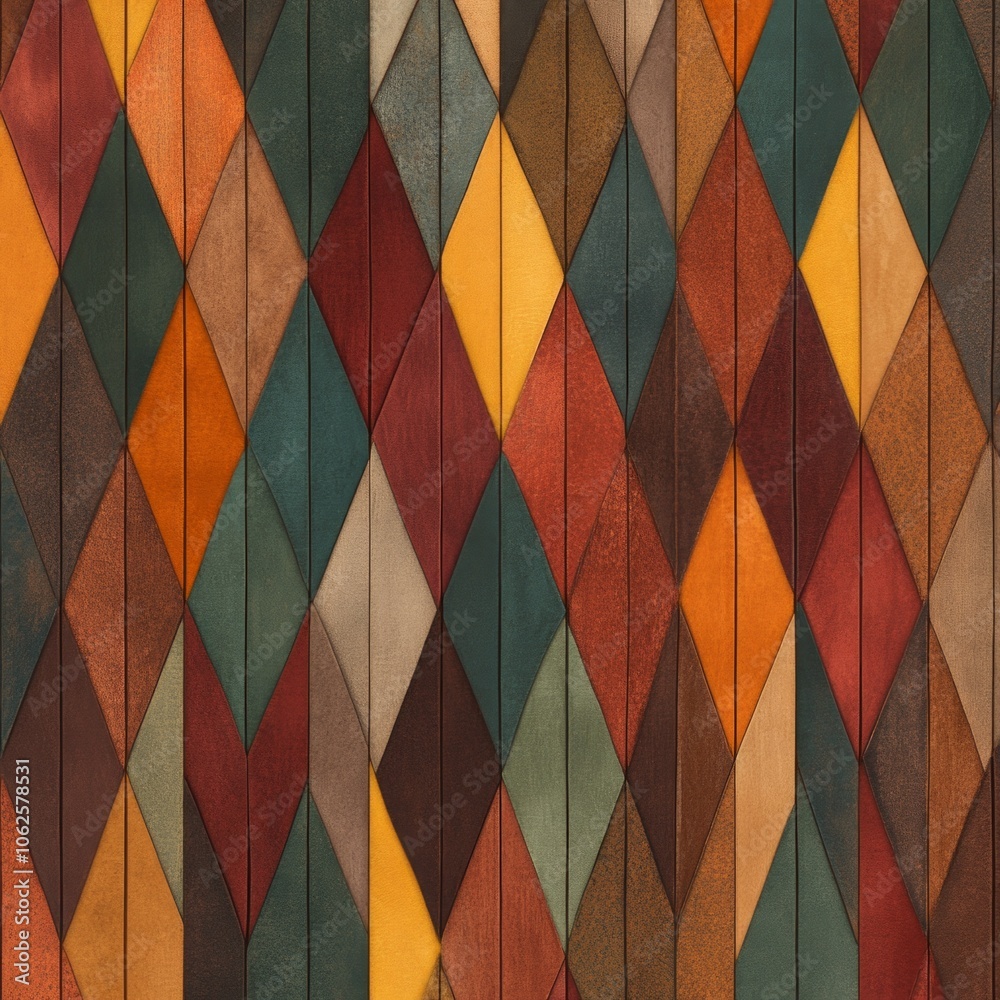 Colorful diamond pattern leather background.
