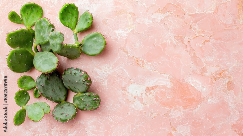 Green Cactus Plant on Pink Marble Background Minimalist Nature Photo Green Cactus Plant on Pink Marble Background Minimalist Nature Photo
