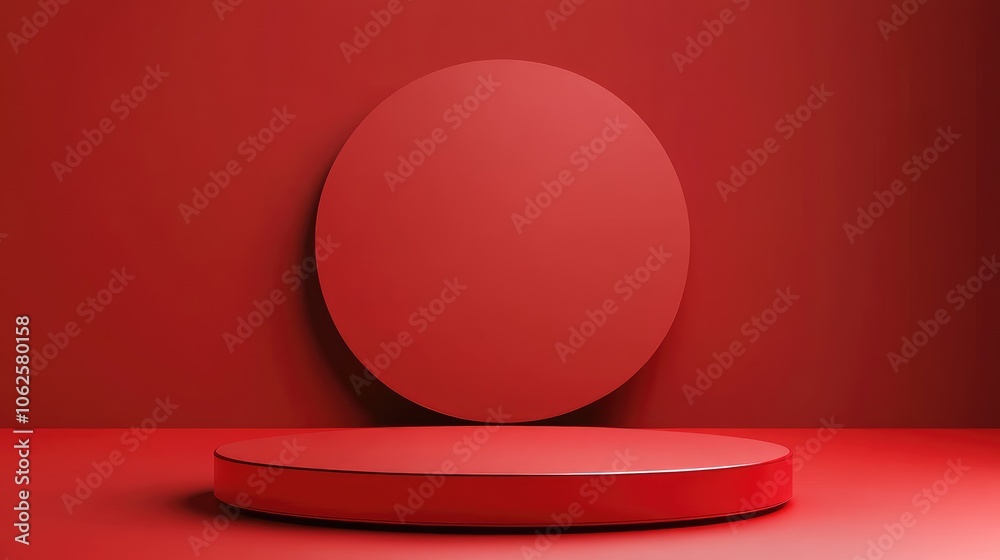 A Red Circular Podium and Wall with a Large Oval Shape A Red Circular Podium and Wall with a Large Oval Shape