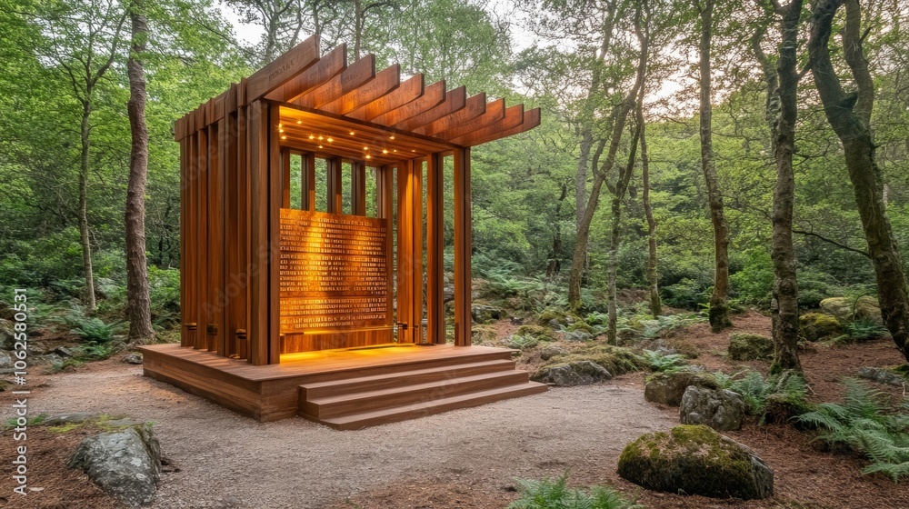 Wooden Chapel in a Forest Clearing with Lights Architecture Nature Tranquility Wooden Chapel in a Forest Clearing with Lights Architecture Nature Tranquility
