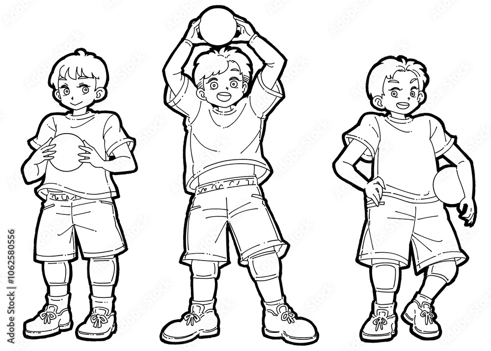 バレーボールを持った3人の男の子のイラスト バレーボールを持った3人の男の子のイラスト