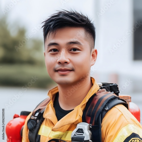 Male Firefighter Young Firemen Hero Worker Profession photo