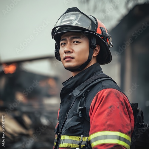 Male Firefighter Young Firemen Hero Work Profession