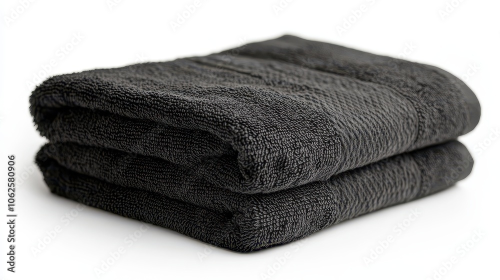 Folded black hand towel isolated on white background