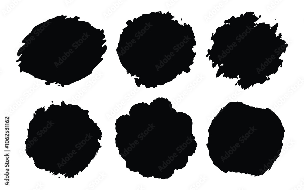 black ink spots set on white background