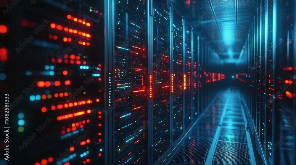 Modern Rack LED console in server room data center. Generative AI. Modern Rack LED console in server room data center. Generative AI.