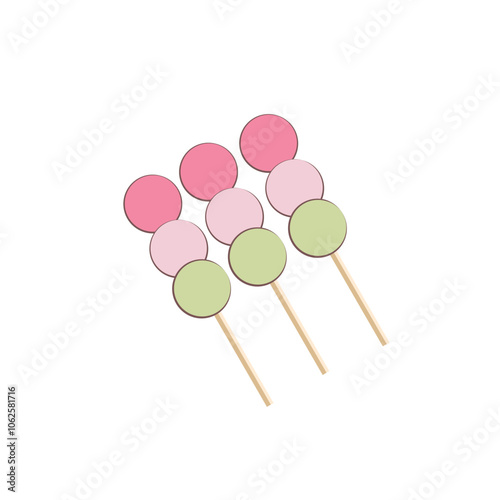 illustration of dango sweets with three color flavors