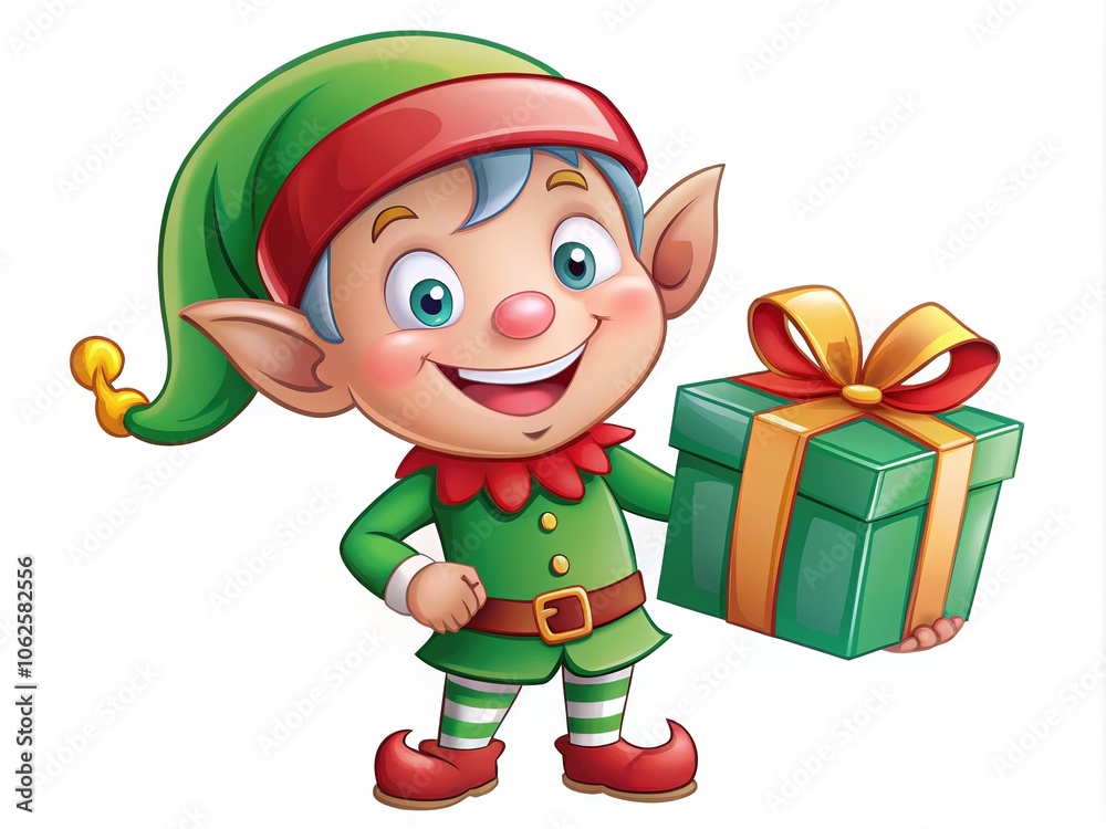 Cute Elf Santa Helper with Gift - Merry Christmas Illustration Cute Elf Santa Helper with Gift - Merry Christmas Illustration