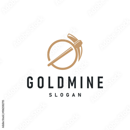 mountain gold mining logo design with simple vintage pickaxe tool concept illustration template