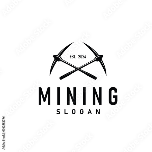 mountain gold mining logo design with simple vintage pickaxe tool concept illustration template