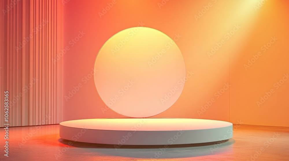 White Circular Platform with Orange and Yellow Gradient Lighting White Circular Platform with Orange and Yellow Gradient Lighting