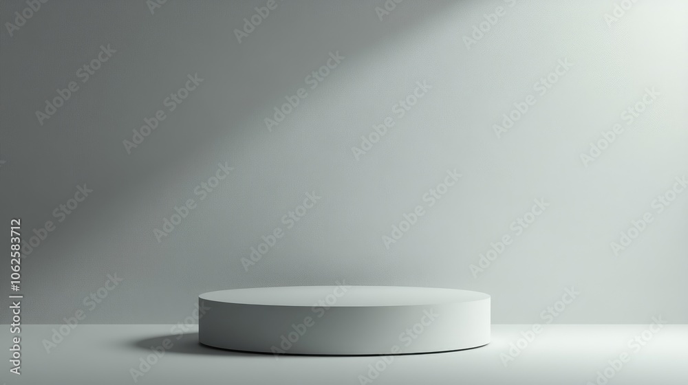 A Single White Cylinder Platform on a Light Grey Background A Single White Cylinder Platform on a Light Grey Background