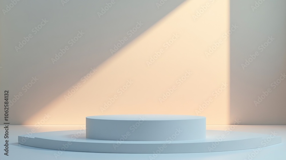 Obraz premium White Cylindrical Display Stand with Soft Lighting in a Minimalist Setting