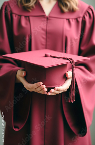 Graduate Holding Maroon Cap and Tassel