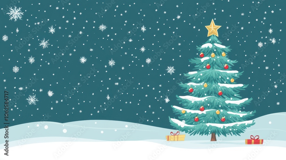 Christmas tree simple background, flat style illustration with copy space, Christmas background illustration. Christmas tree simple background, flat style illustration with copy space, Christmas background illustration.