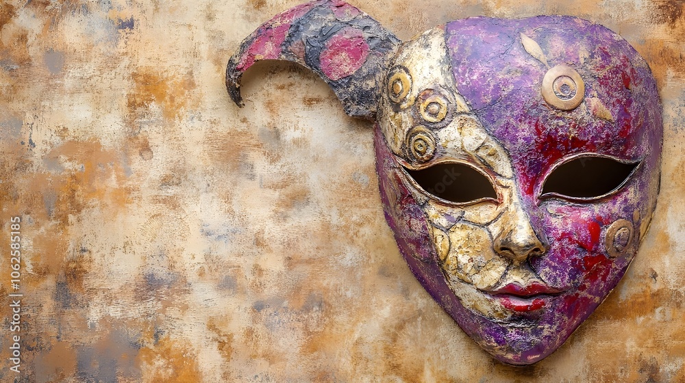 Naklejka premium Close-Up of a Purple and Red Masquerade Mask.