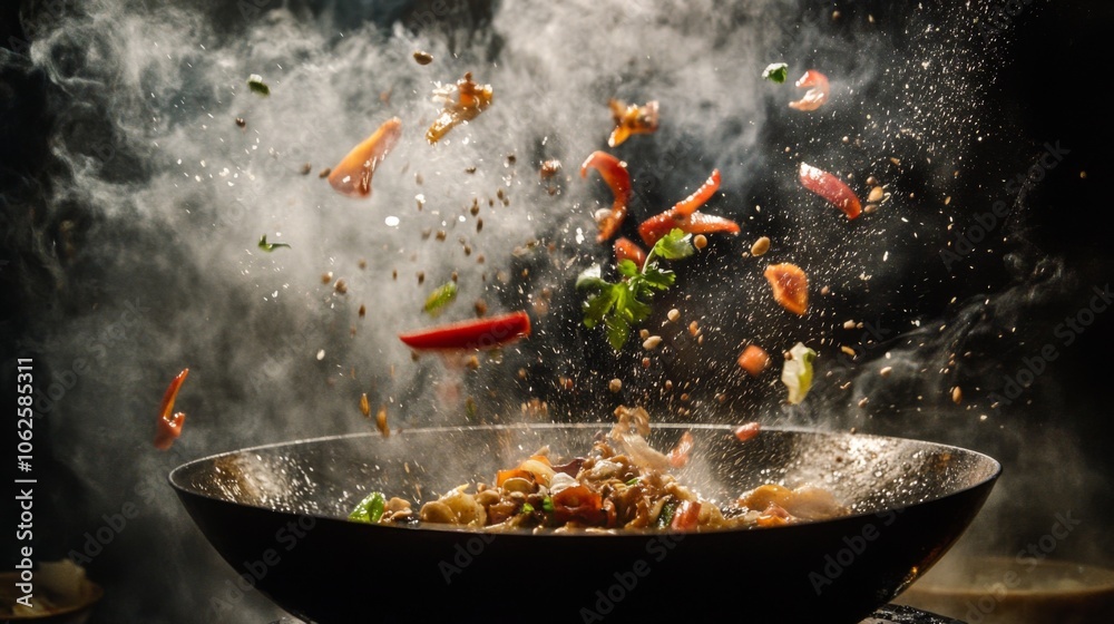 Chef Tossing Fresh Ingredients in a Hot Pan Chef Tossing Fresh Ingredients in a Hot Pan