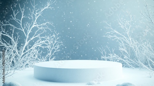 Snowy Winter Forest with Circular Platform