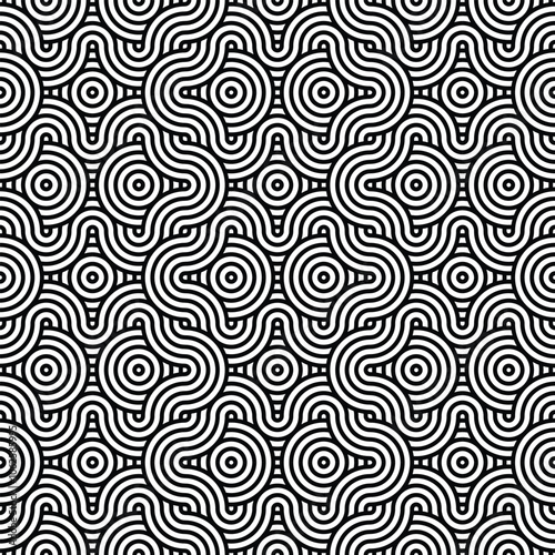 
Vector seamless pattern with concentric circles. Black and white. Modern geometric abstract background.