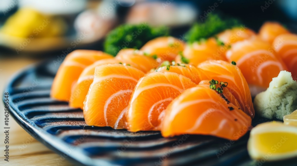 Freshly Sliced Sashimi on a Decorative Plate Freshly Sliced Sashimi on a Decorative Plate