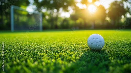 Soccer ball awaits action on the field, captivating scene of anticipation and sportsmanship in the beautiful game photo