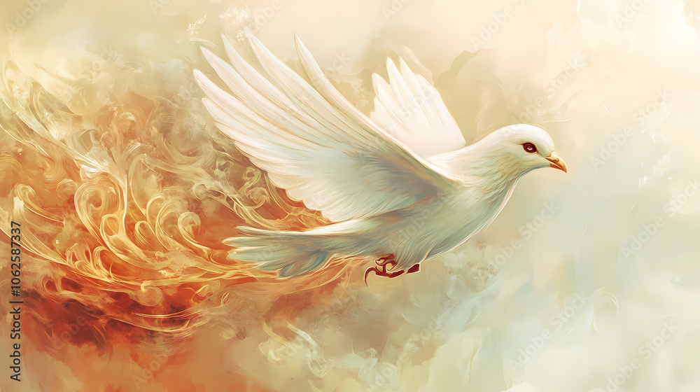 Fototapeta premium Shining dove. Wind Spirit. Illustration
