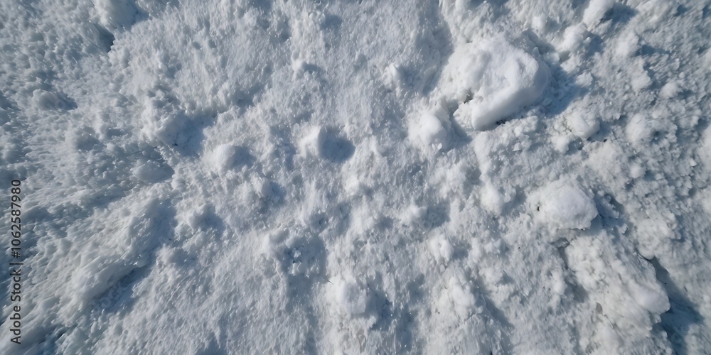 Obraz premium Natural snow texture top view. surface of the snow crust. Snowy ground. Winter background with snow patterns, banner template Merry Christmas and Happy New Year