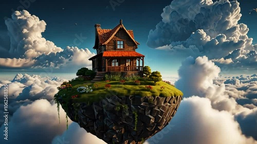 Wallpaper Mural an island floating above the clouds and a small house on it Torontodigital.ca