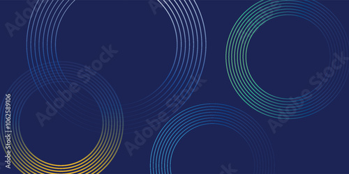 Abstract colorful gradient curves lines on dark blue background. vector.
